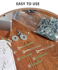 51 Piece Furniture Connector Bolt Kit with copper alloy screws and nuts, hex socket heads on a wooden surface with instructions.