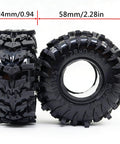 Batwing Tread 58mm 1.0 Inch RC Crawler Tires 4 Pack For TRX4M SCX24 AX24 showing detailed tread pattern and dimensions