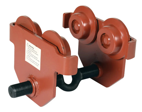 Beefy Steel Push Eye Manual Trolley With 2000 Lb Capacity, Four Sealed-Bearing Rollers For Smooth Glide On S-Type I-Beam Hoists