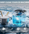Ice Maker Cleaner Tablets 36 Pack Nugget Ice Machine Descaler For Countertop with ice bucket on frozen lake background