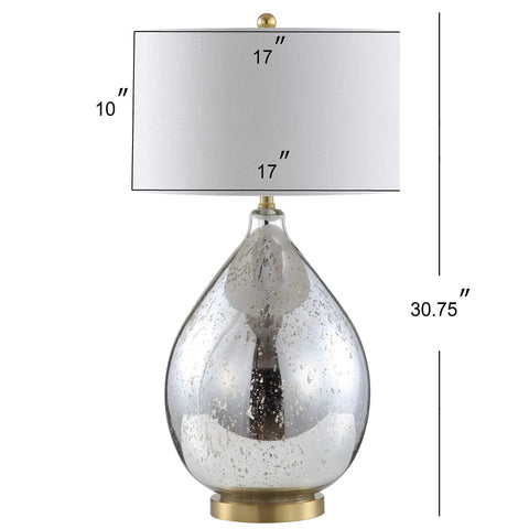 Mercury Silver Glass Teardrop Table Lamp With White Linen Drum Shade For Living Room Or Bedroom Dope Glam Transitional Bedside Lighting With Brass Gold Accents And Included LED Bulb