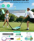 Portable Badminton Net Set With Pop Up Design, Complete 4 Racket Pack With Shuttlecocks And Carry Case in use outdoors