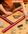 Adjustable Router Jig For Game Changing Woodworking, Straight Shot Juice Groove Template With Anodized Aluminum Rail laid out with maximum 24.8" dimensions