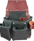 Tough As Nails Leather Tool Bag For Builders With 12 Pockets And Tool Holders Black And Green Reinforced Back Wall For Long Lasting Durability