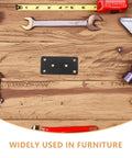 Six Piece Stainless Steel Flat Joining Plates With Screws For Wood Furniture Repair On Wooden Surface With Tools
