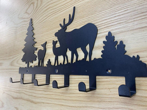 Heavy Duty Wall Mount Coat Hooks Zero Hassle Black Metal Key Hanger Rack For Entryway Bathroom Living Room Organization with deer design