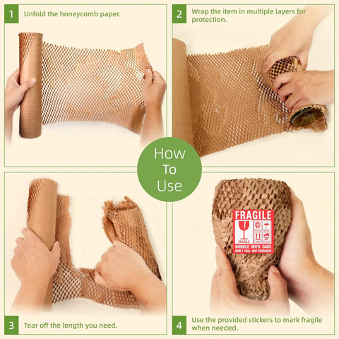 Four-step guide on using Eco Friendly Packing Paper 12 Inch By 55 Foot For Moving And Shipping, Cushioning Expands To Shield Fragile Items