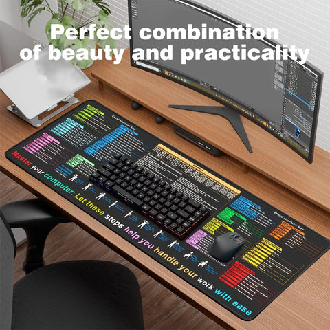 Cheat Sheet Desk Pad With Excel And Word Shortcuts, 12 Essential Skills, Large 31.5 By 11.8 Inch, Waterproof Anti Slip Keyboard And Mouse Mat