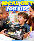 Family with child holding Hands On Electronics Exploration Kit For Kids With Over 300 Projects And 16 Circuit Parts Including Infrared Sensor.
