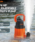 Heavy Duty Submersible Water Pump 8160 LPH with Copper Motor for Pool Draining, Hot Tub, Basement, 28 ft Head, Quick Water Transfer