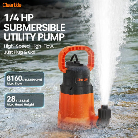 Heavy Duty Submersible Utility Water Pump With 25 Foot Drain Hose And Copper Motor 2160 Gph Portable Sump For Pond Pool Pond Transfer Hot Tub Emptying Garden Plant Watering High Flow Drainage Solutions