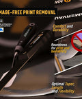 Durable 3D Print Removal Tool Kit With Pro Grade Comfort Grips And Hardened Blades shown in action on a 3D printer bed.