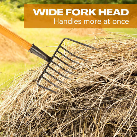 Three Sets Pitch Forks For Gardening With Long 47.2 Inch Hardwood Handles 9 Tine Wide Mulch Forks Heavy Duty Horse Stall Forks