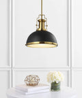 Modern Industrial 13 Inch Black And Brass Gold LED Dome Pendant Light With Adjustable Hanging Fixture over table
