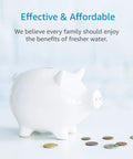White piggy bank with coins, symbolizing affordability, related to Replacement Coffee Water Filter Pack of 2 for Gaggia Philips Saeco.