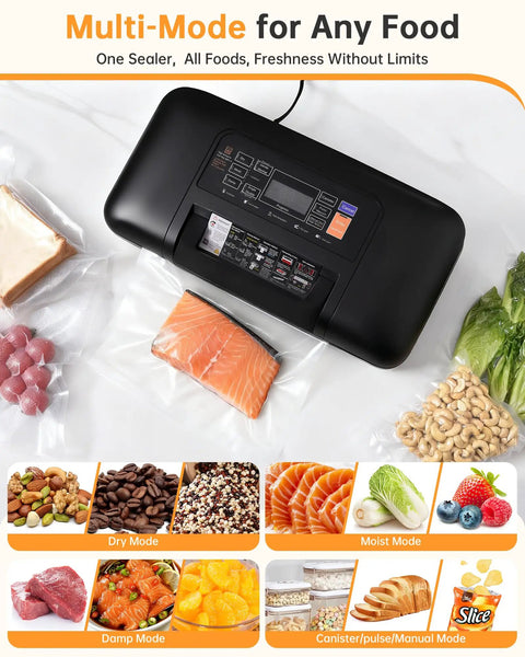 Heavy Duty Vacuum Sealer Machine With 85KPa Suction, Pro Grade, Double Seal, One Hand Operation, Built In Cutter shown vacuum sealing