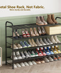 Go-To Long Four Tier Metal Shoe Rack Storage Organizer For Closet, Entryway And Bedroom, Extra Wide Shelf Holds 25 To 30 Pairs of Shoes.