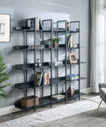 Five Tier Open Bookcase With Industrial Steel Frame And MDF Shelves Anti Tip Kit Adjustable in living room