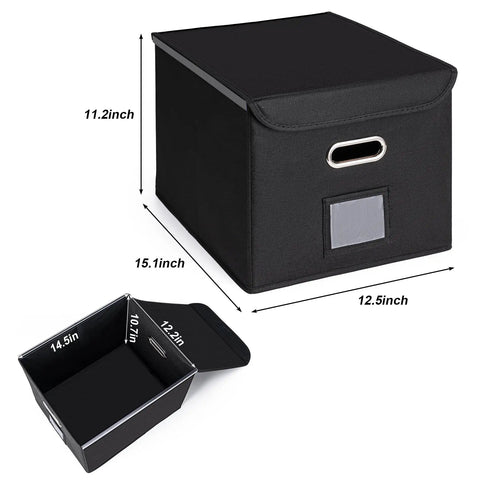 No Brainer File Organizer Box With Lid Large Hanging File Folder Organizer With Plastic Slide Collapsible Portable Filing Storage For Office And Home Black 14.9 Inch By 12.59 Inch By 10.8 Inch Keeps Papers Neat shown open and closed