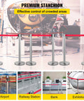Set Of 6 Heavy Duty Crowd Control Stanchions With 6.6 Feet Red Retractable Belts Rubber Base No Fuss Assembly Durable Stainless Steel Poles And Iron Frame Ideal Barrier Posts For Events Queues And Public Safety Lines in a museum display