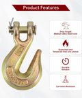 Clevis grab hook with yellow zinc finish; forged medium-alloy steel, Grade 70, for trailer use