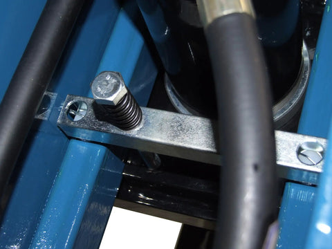 Close-up of adjustable cylinder stroke mechanism on Industrial Grade Steel Shop Press Featuring Adjustable Cylinder Stroke Reinforced Welded Frame And Manual Operation For Slick Assembly And Knockout Pressing Power.