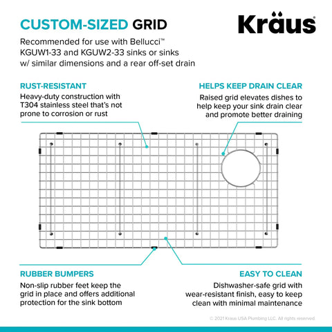 Bellucci Series Stainless Steel Kitchen Sink Bottom Grid With Soft Rubber Bumpers For 33 Inch Sink Protects Surface Description