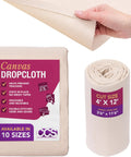 Canvas Drop Cloth Set 14x16 Feet For Painting And DIY Projects, Premium Cotton Duck Cloth; folded view and hand holding fabric