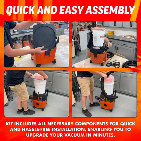 Dustopper Turbo Bagger Upgrade Kit For Fein Turbo I And II Dust Collection System with Bucket Cyclonic Separator shown in assembly.