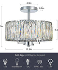 Crystal Drum Ceiling Light Fixture 13 Inch Flush Mount Chandelier With Chrome Finish Glam Crystal Beaded Ceiling Lamp dimensions