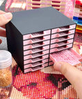 All-In-One 16-Drawer Diamond Art Tray Organizer Rack For Diamond Painting Supplies, Diamond Drill Storage Box, pink trays, black case