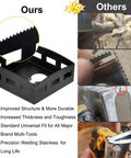 Black square slot cutter for drywall outlets; serrated outer edge and centered cutout opening.
