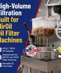Built Tough Reusable Deep Fryer Filter Bag Slays Heavy Grease And Fine Crumbs Smooth Sixty Quart Operation in use with oil filter machine.
