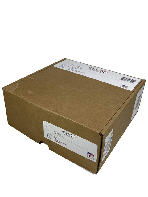 Top Tier White PLA Bioplastic 3D Printer Filament 1.75 Mm 1 Kg Spool packaging box view with labels and information.
