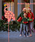 Family with gifts beside Flamingo Solar Garden Lights 27 LED Warm White Outdoor Stake Light Waterproof For Lawn Patio Courtyard