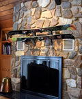 Heavy Duty Snowboard Wall Mount Rack Adjustable Ski Storage System Hella Secure Massive Space Saving Gear Holder For Home And Garage Three Pack Street Smart Setup with two snowboards mounted on a stone wall.