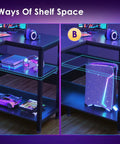 48 Inch Gaming Desk With USB Charging Ports And LED Lights, Reversible L Shaped Corner Desk With Monitor Stand, storage shelves showcase
