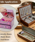 Various jewelry boxes showcasing the use of 50 Pack Brass Barrel Hinges 5x15mm Hidden Concealed Folding Hinges