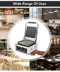 Premium Single Plate Electric Sandwich Press Grill With Grooved Non Stick Plates And Adjustable Heat Dial Up To 572 Degrees F in a modern kitchen setting.