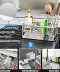 Kitchen Sink Caddy With Automatic Drainage, 304 Stainless Steel Rustproof Sponge Holder, High Brush Holder And Divider on countertop