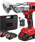 Beefy Cordless Metal Shears With 20V 2x2000mAh Batteries, Brushless Motor, shown with charger and carrying case