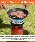 Cooking steak on Go To Ultralight Backpacking Stove System With 1L Pot 6 In 1 Jet Burner Set 110 Second Boil 2.2kW Heat Exchanger
