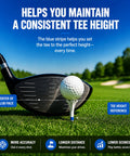 Golf club and ball on 170 Pack Five Prong Plastic Golf Tees Set In Three Sizes Three And A Quarter Inch Two And Three Quarters Inch One And A Half Inch White Pro Grade Distance And Stability With Friction Reducing Impact Ribs