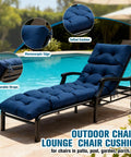 Waterproof Outdoor Chaise Lounge Chair Cushion With Non Slip Ties For Patio Furniture Comfy Thick Long Navy Blue Replacement Pad For Lawn Pool Wicker Couch Loveseat UV Resistant And Durable on a poolside chair.