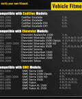 Vehicle fitment chart for Heavy Duty Vacuum Power Brake Booster For Chevy Silverado 1500 And Cadillac Escalade 2003-2006.