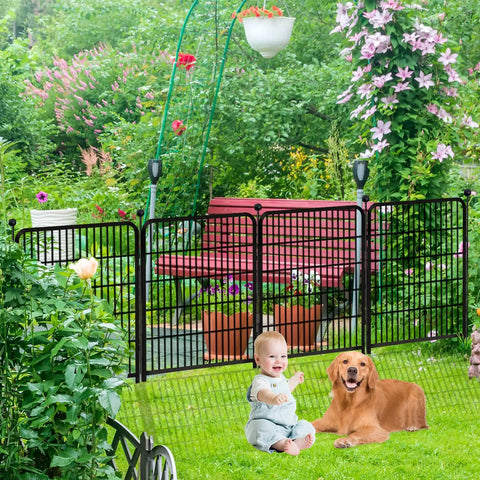 Tall Garden Fence With Gate 48 Inches High By 27 Inches Wide Panels 12 Panels Total About Twenty Seven Feet Long Heavy Duty Iron Yard Fence For Flower Beds And Pets Keeps Dogs Out Rust Resistant Gate Included