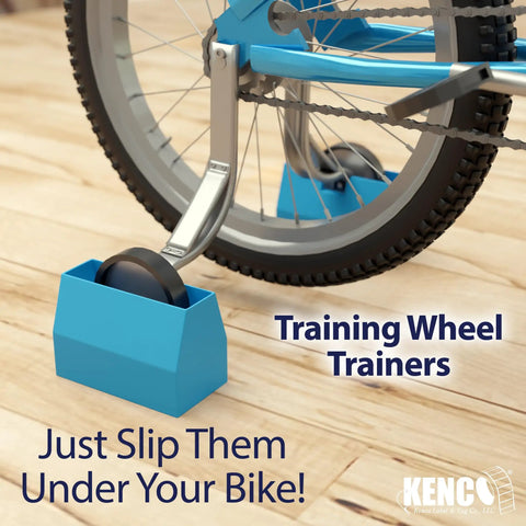 Blue Indoor Kids Bike Trainer Stand with training wheels for kids bikes, stable exercise station, easy setup.