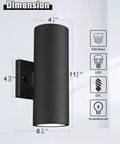 Dimensions of Dope Black Aluminum Outdoor Wall Sconce Lights Waterproof Exterior Lighting Fixtures for House Exterior 2 Pack