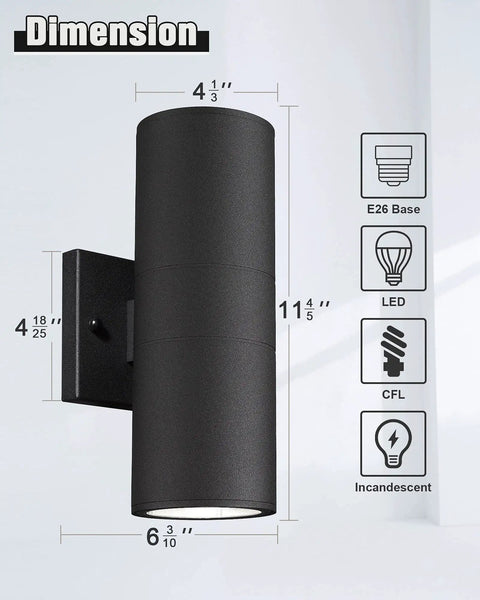 Dimensions of Dope Black Aluminum Outdoor Wall Sconce Lights Waterproof Exterior Lighting Fixtures for House Exterior 2 Pack