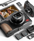 5K Digital Camera for Photography With 64MP Photos and 5K Video Autofocus 18X Zoom compact kit with accessories, 64GB card, and batteries